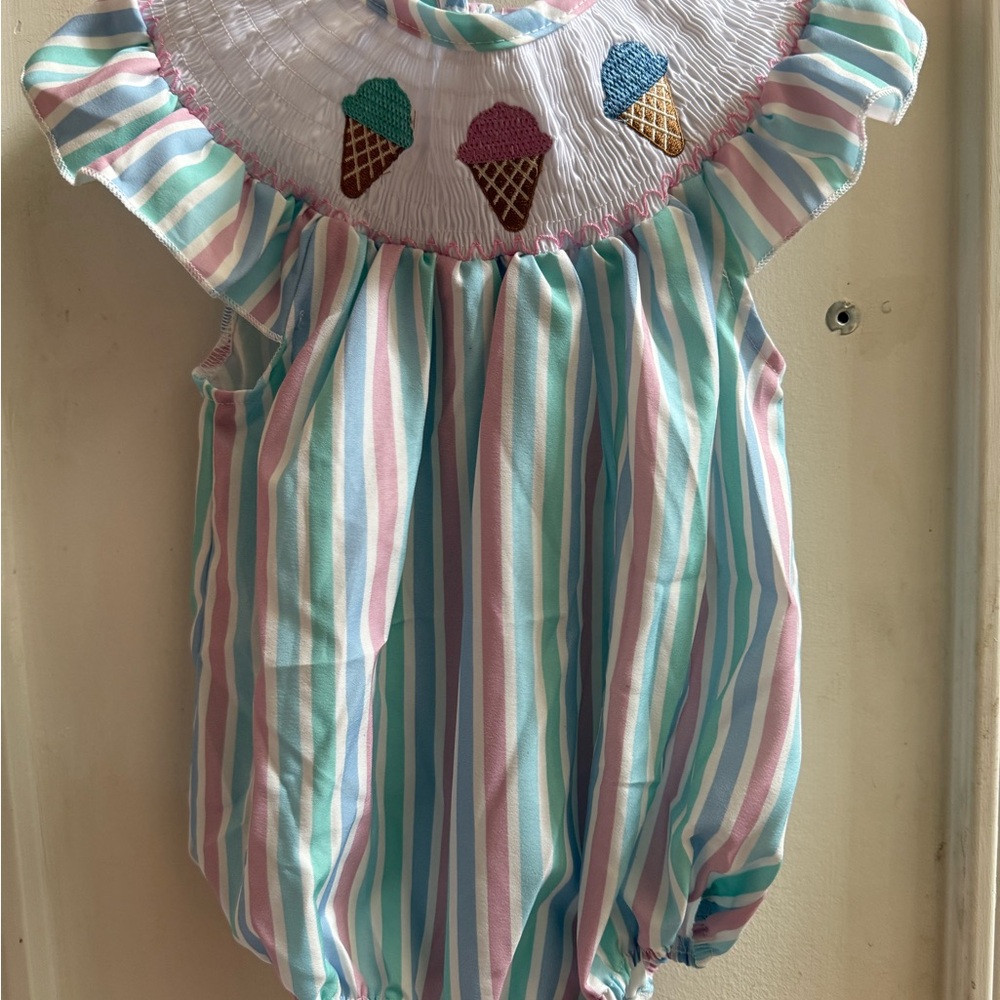 New Smocked Ice Cream Romper - Picture 4 of 7